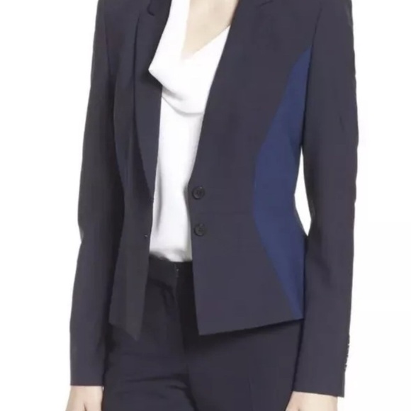 Hugo Boss Jackets & Blazers - HUGO BOSS Dark Blue Patchwork Color-block JOLIA Stretch Suit Jacket/Size 10